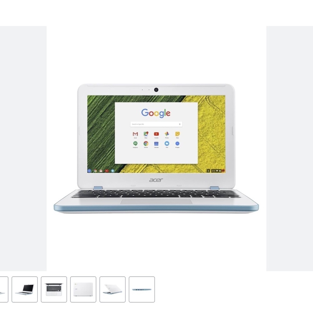 11.6” Acer Chromebook Chrome OS Pearl White Baby Blue Band 16GB Laptop Computer
